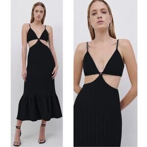 Jonathan Simkhai Ayla Crystal Embellished Diamante Cutout Black Midi Dress Sz 10